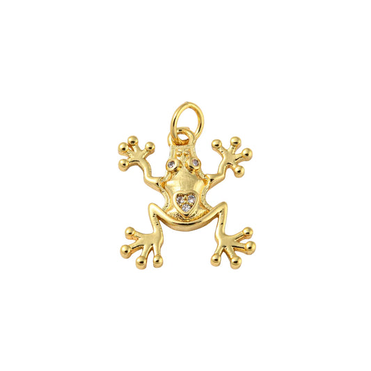Gold Frog Crystal Heart Charm