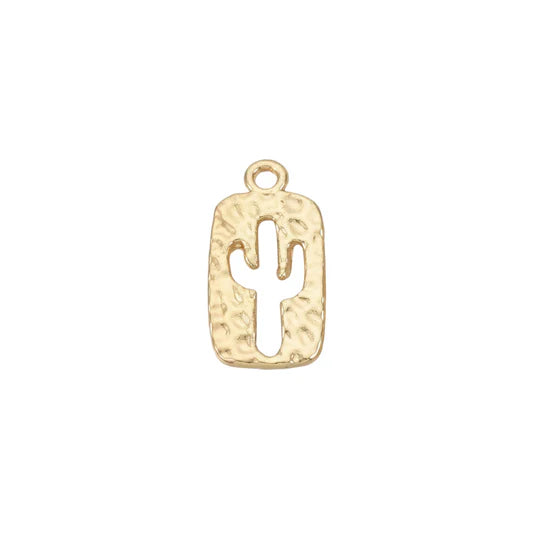 Gold Hammered Cactus Cutout Tag Charm