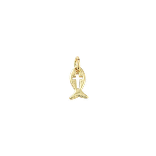 Gold Ichthys Fish Cross Charm
