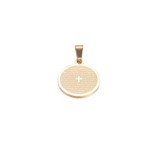 Gold Lords Prayer Cross Round Charm