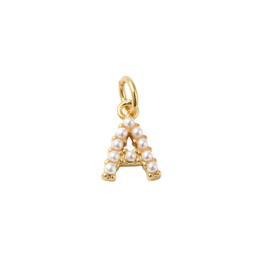 Gold Pearl Letter A Initial Charm