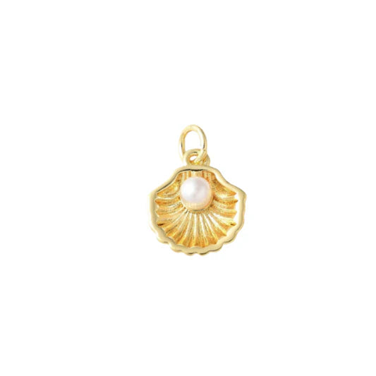 Gold Pearl Seashell Clam Charm