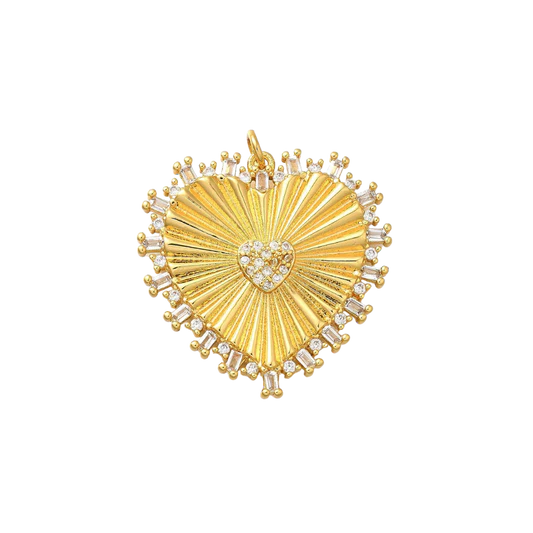 Gold Sunburst Baguette Heart Charm