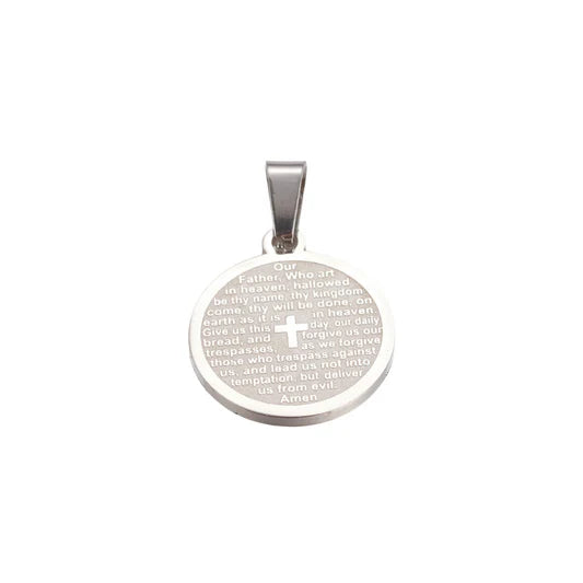 Lords Prayer Cross Round Pendant