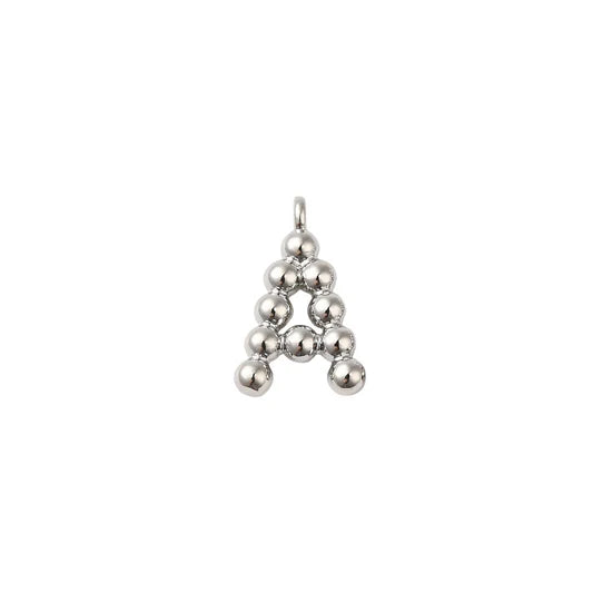 Silver Beaded Letter A Initial Charm