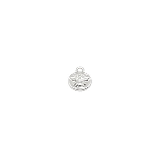 Silver Bee Round Coin Disc Charm