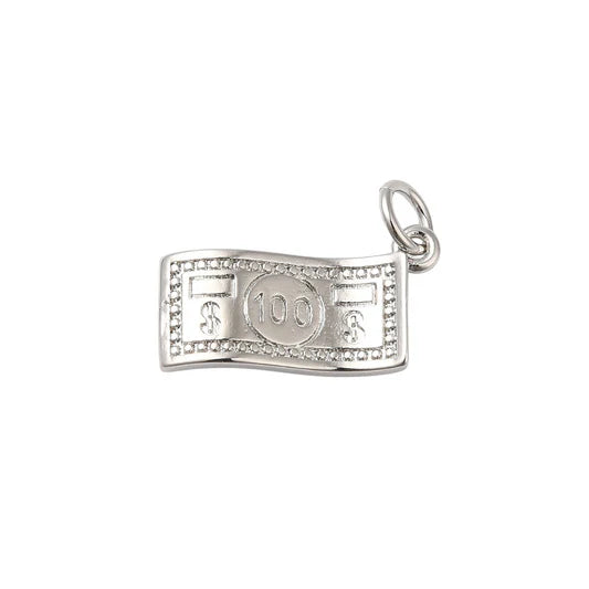 Silver Crystal 100 Dollar Bill Charm