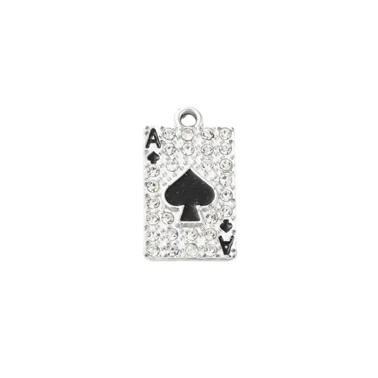 Silver Crystal Ace Of Spades Playing Card Charm