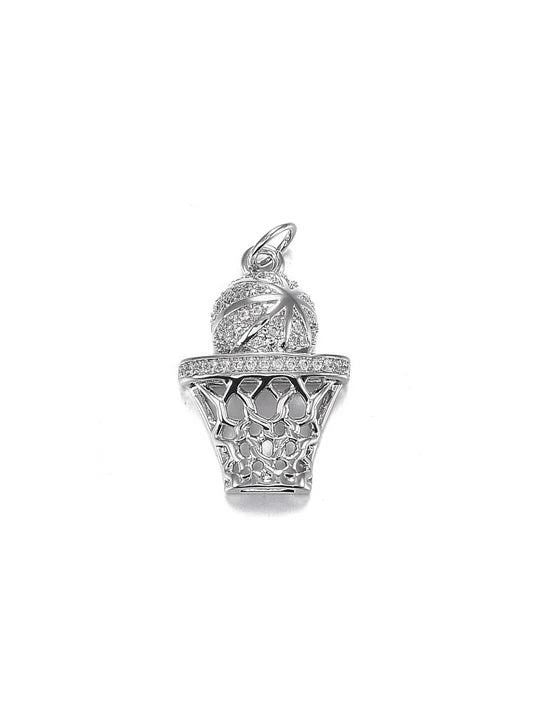 Silver Crystal Basketball Hoop Charm