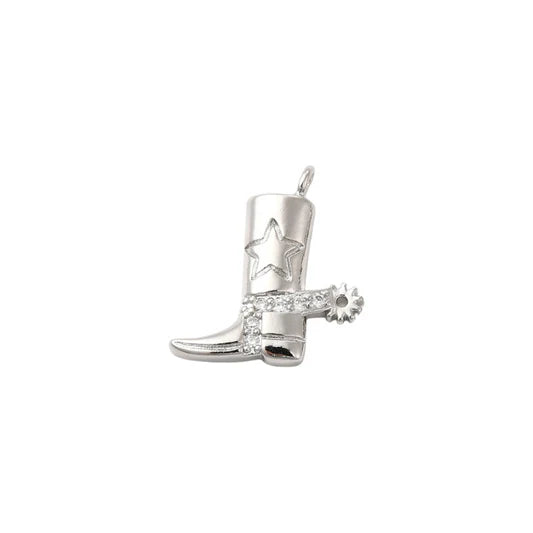 Silver Crystal Cowboy Boot Spur Charm