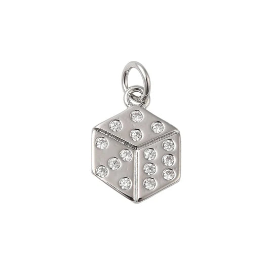 Silver Crystal Dice Charm