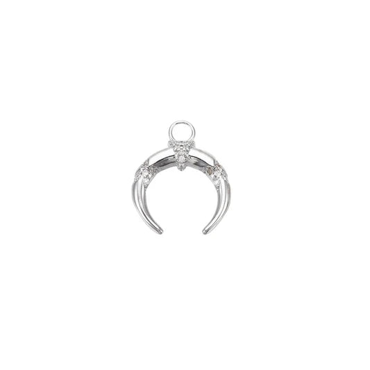 Silver Crystal Double Horn Crescent Charm