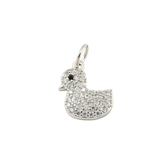 Silver Crystal Duck Charm