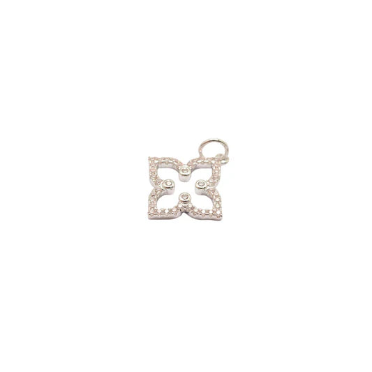 Silver Crystal Four Petal Flower Charm
