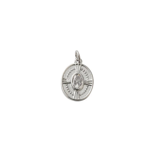 Silver Crystal Oval Sunburst Charm
