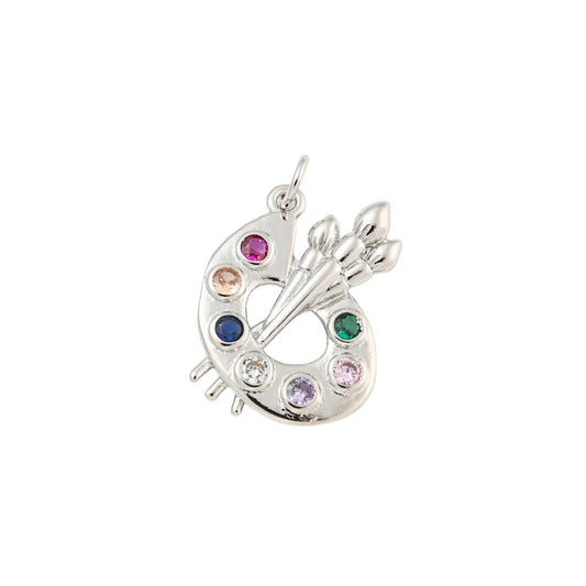 Silver Crystal Paint Palette Charm