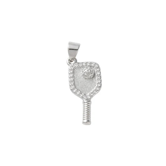 Silver Crystal Pickleball Paddle Charm