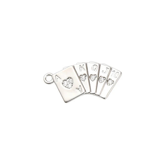 Silver Crystal Royal Flush Playing Cards Charm