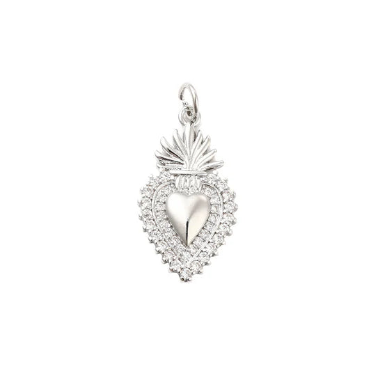 Silver Crystal Sacred Heart Flame Charm
