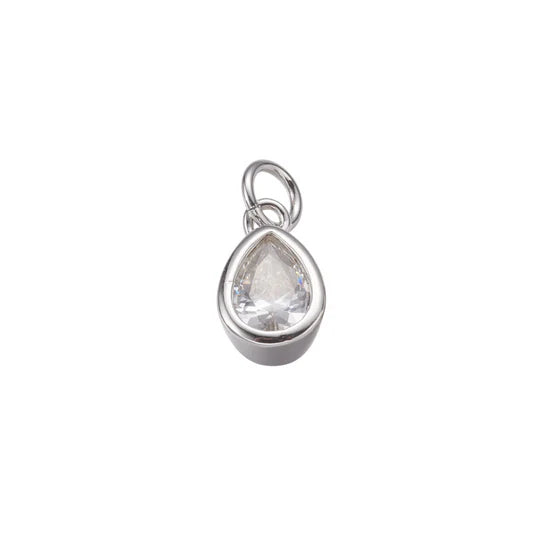 Silver Crystal Teardrop Charm
