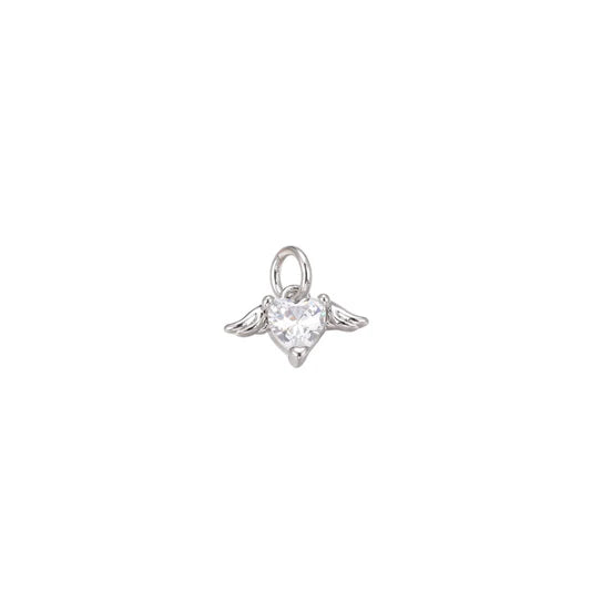 Silver Crystal Winged Heart Charm
