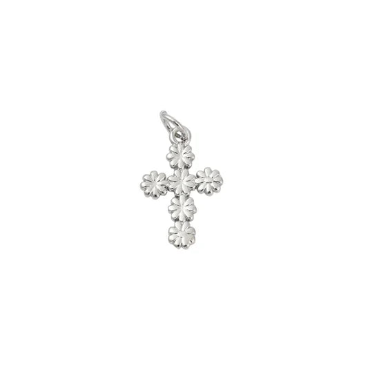 Silver Daisy Flower Cross Charm