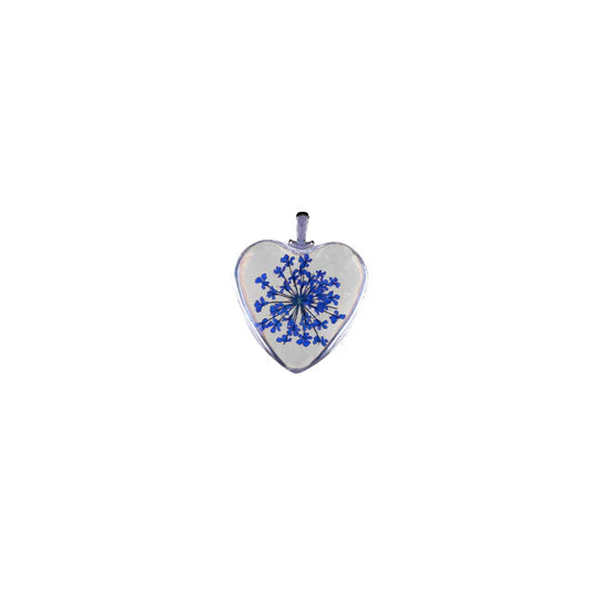 Silver Dried Blue Flower Heart Charm