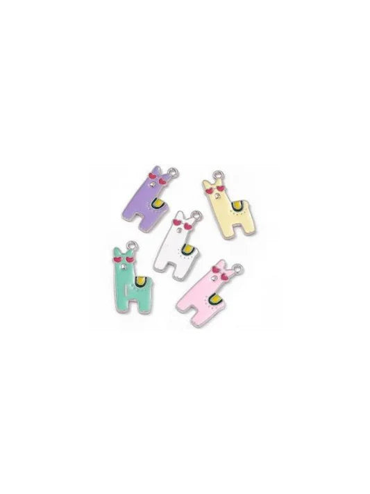 Silver Enamel Multicolor Llama Alpaca Charms Set