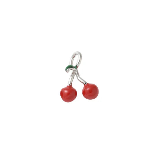 Silver Enamel Red Cherry Charm