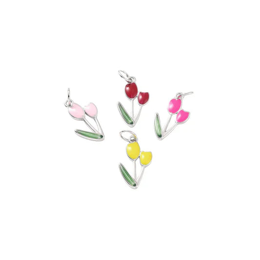 Silver Enamel Tulip Flower Charm Multicolor