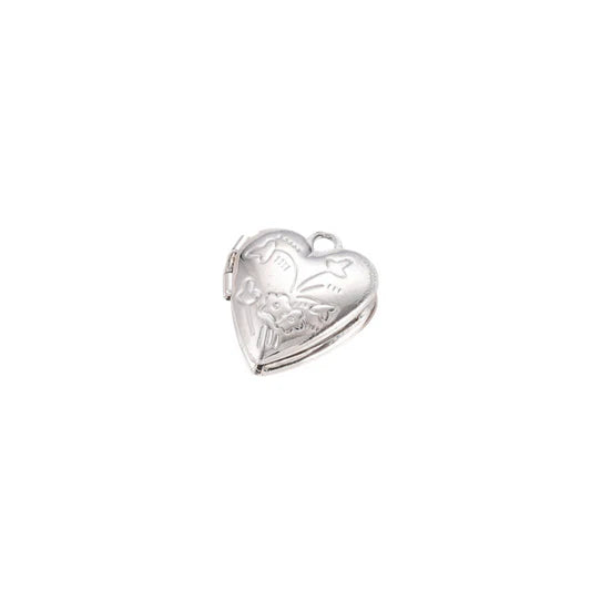 Silver Floral Heart Locket Charm