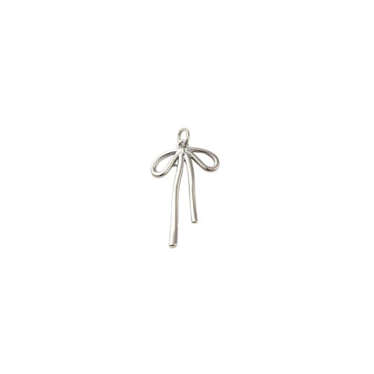 Silver Open Bow Long Ribbon Charm