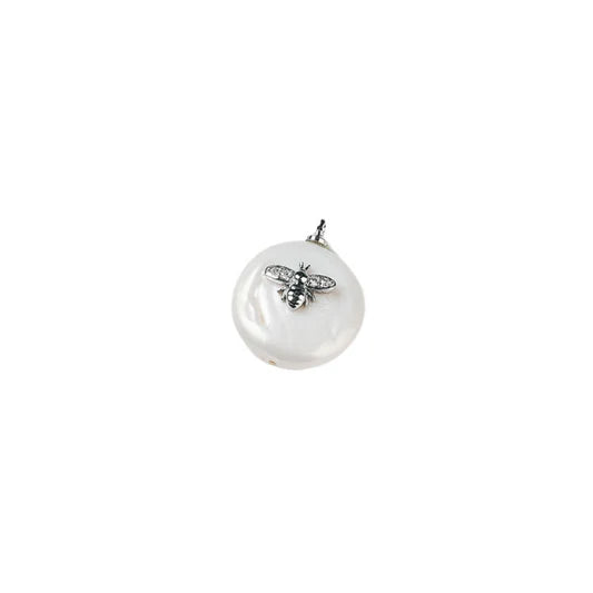 Silver Pearl Bee Round Charm