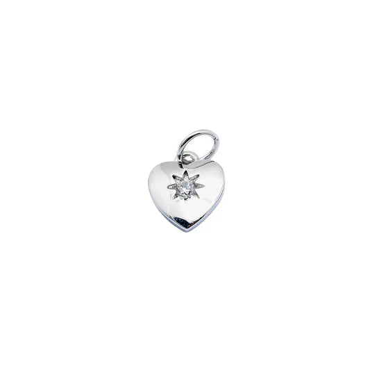 Silver Puffy Heart North Star Crystal Charm